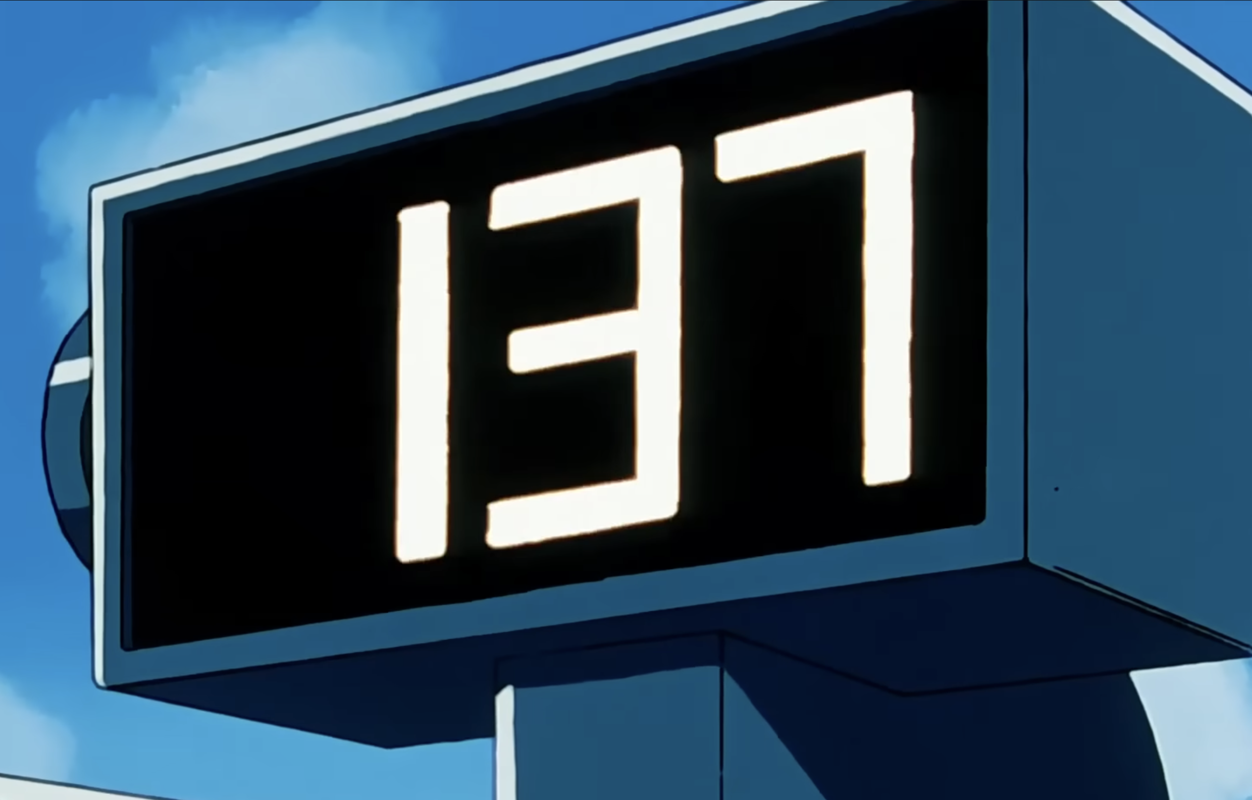 A punching-machine display showing Mr. Satan's score of 137.